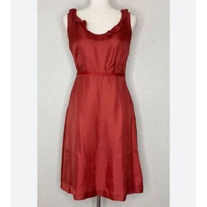 Anthropologie Silk Mini Dress 2 Red Moulinette Soeurs Flutter Neck Sleeveless